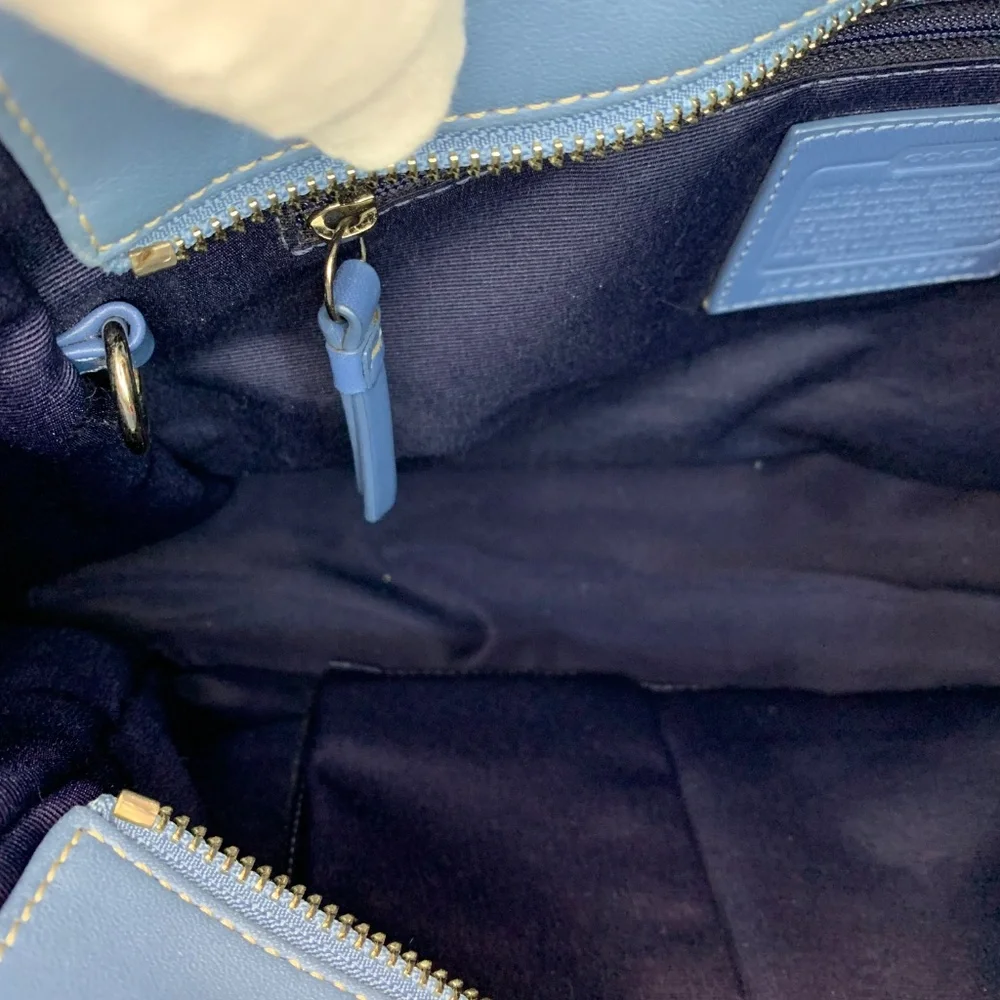 Coach Dusty Blue All Genuine Leather Shoulder Bag with Metal Hang Tag!